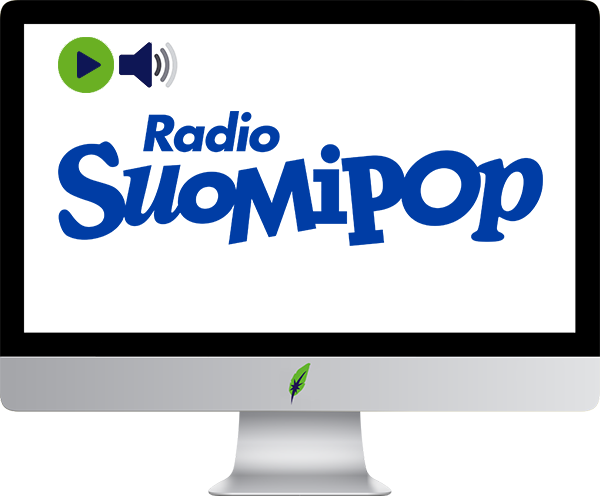 Afbeelding computerscherm met logo radiozender Radio Suomipop - Finland - in kleur op transparante achtergrond - 600 * 496 pixels